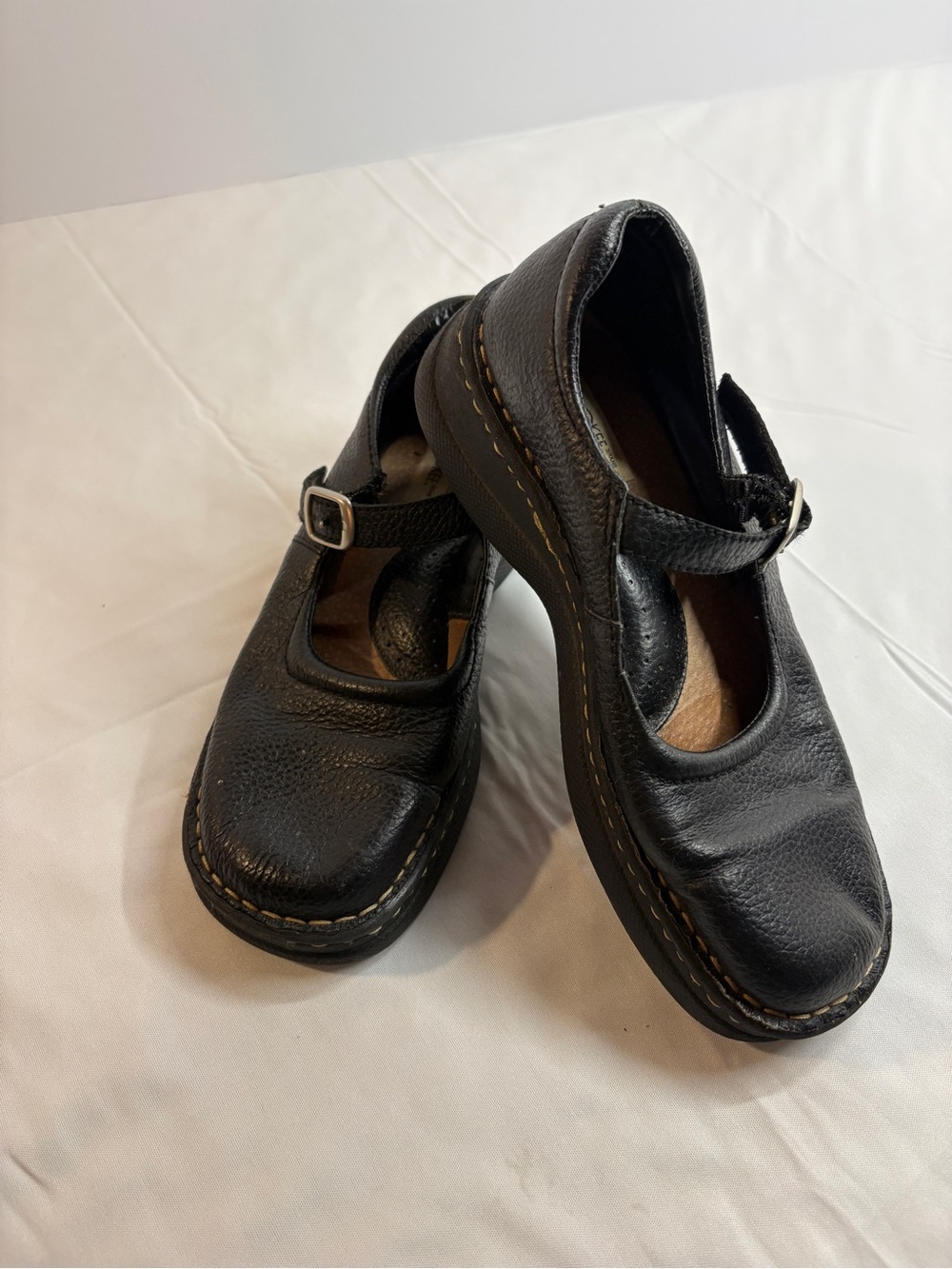 Y2K Cherokee Black Leather Mary Jane Shoes Sz 7 Chunky Pebbled SchoolGirl Grunge